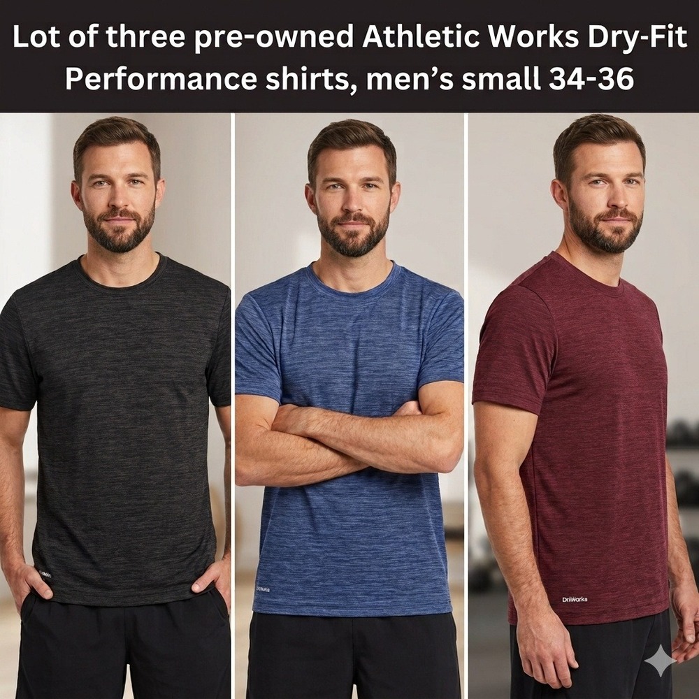 LOT OF 3 Athletic Works Shirts Mens Small‎ 34-36 DriWorks Performance T-Shirt
